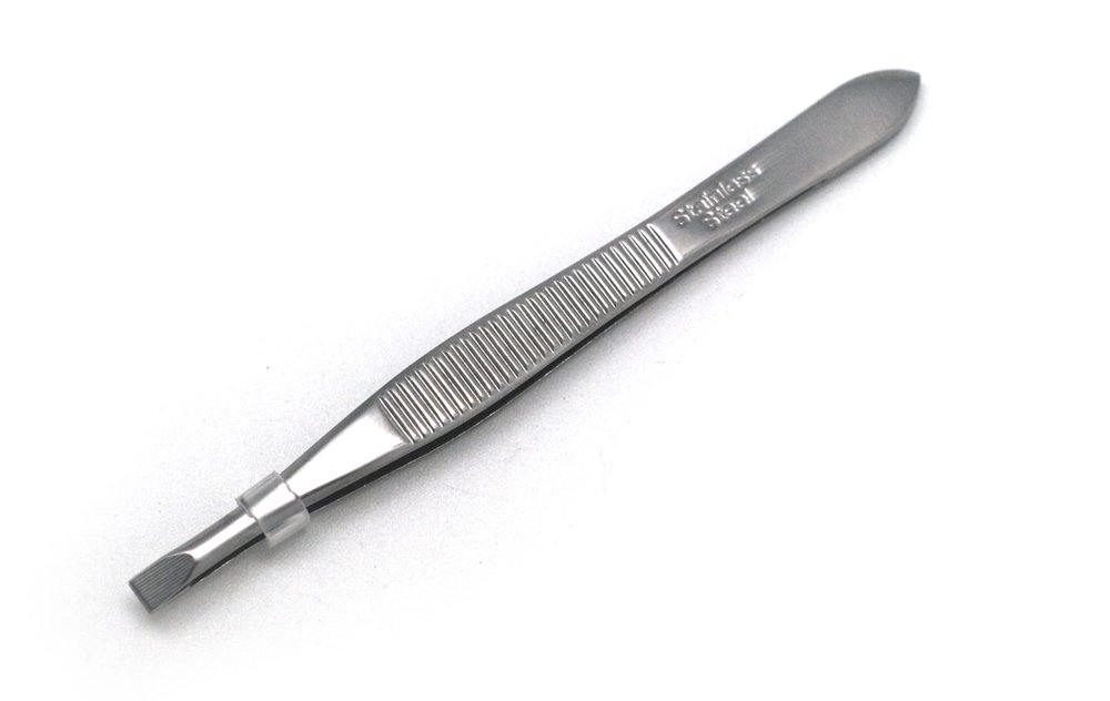 Basicare Stainless Steel Precision Filed Flat Tip Tweezer For Women and Men.Tweezer For Ingrown Hair, Plucking Daily Beauty Tool.