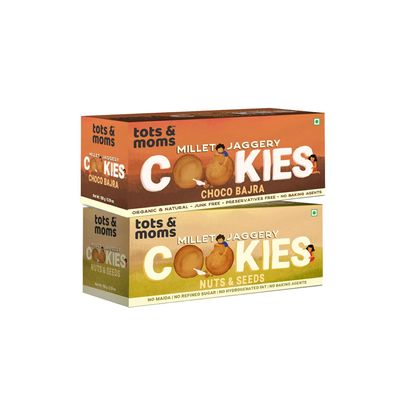 Tots & Moms NO Maida NO Sugar - Nuts & Seeds Cookies |Choco Bajra Cookies | Millet & Jaggery Biscuits | Pack of 2-150g Each