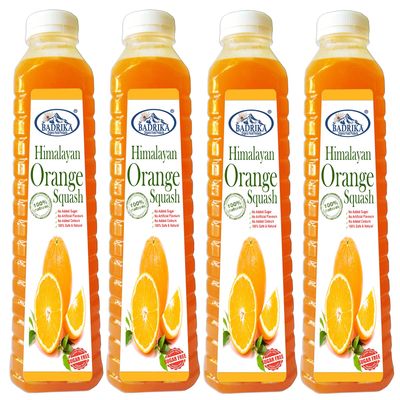 Badrika Pure Natural Himalayan Sugarfree Orange | Pahari Malta Squash 750 ML (Pack Of 4)