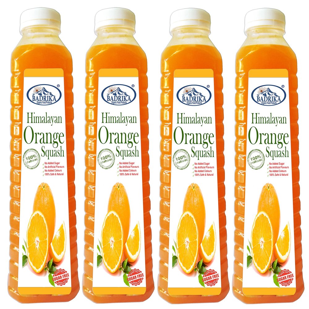 Badrika Pure Natural Himalayan Sugarfree Orange | Pahari Malta Squash 750 ML (Pack Of 4)