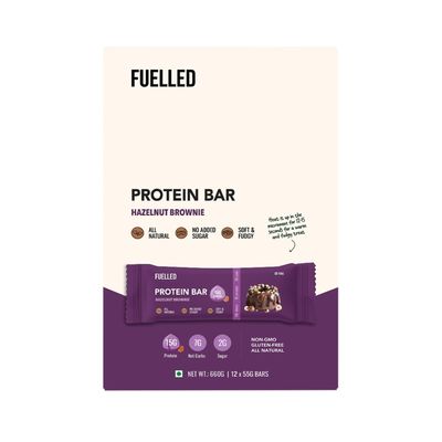 FUELLED Hazelnut Brownie Protein Bar (Pack of 12) 15 g Protein, 7 g Net Carbs, 206 Calories, 14 g Fibre | No Added Sugar