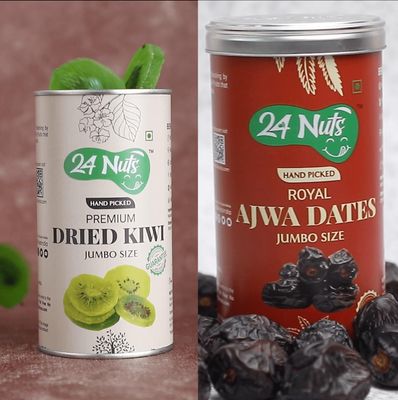 24 Nuts Hand Picked Jumbo Size Dried Kiwi & Royal Ajwa Dates Combo Pack 500gm (250g X 2)