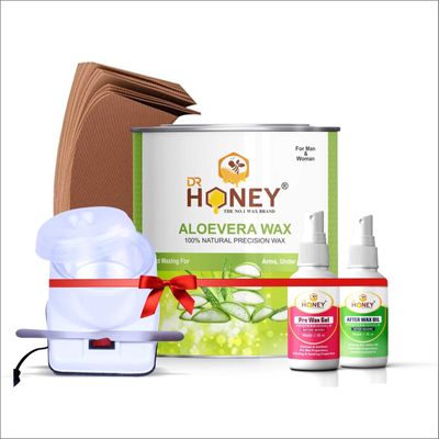 Dr honey hair removal gold wax strips, knife, heater (after oil 30ml pre gel 30ml) Soothing and Nourishing 592gm for both women and men (green)