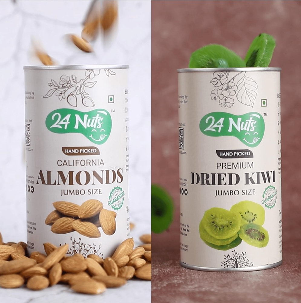 24 Nuts Hand Picked Jumbo Size California Almonds & Dried Kiwi Combo Pack 500gm (250g X 2)