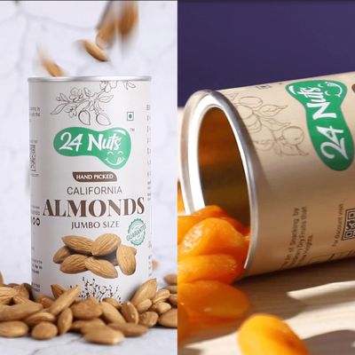 24 Nuts Hand Picked Jumbo Size California Almonds & Dried Turkish Apricots Combo Pack 500gm (250g X 2)