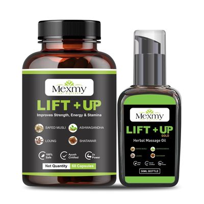 MEXMY FEEL EIGHTEEN Nature Up Lift Oil - 100% Pure & Natural Premium Carrier Oil And 60 Capsule For Body, Massage Oil & Body Oil For Sooting Massagers (Lift Up Oil)