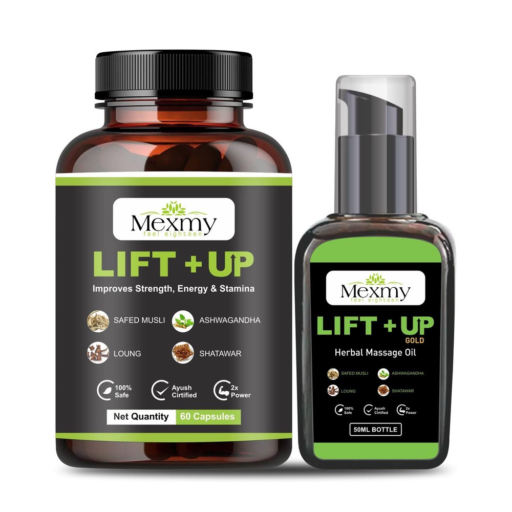 MEXMY FEEL EIGHTEEN Nature Up Lift Oil - 100% Pure & Natural Premium Carrier Oil And 60 Capsule For Body, Massage Oil & Body Oil For Sooting Massagers (Lift Up Oil)