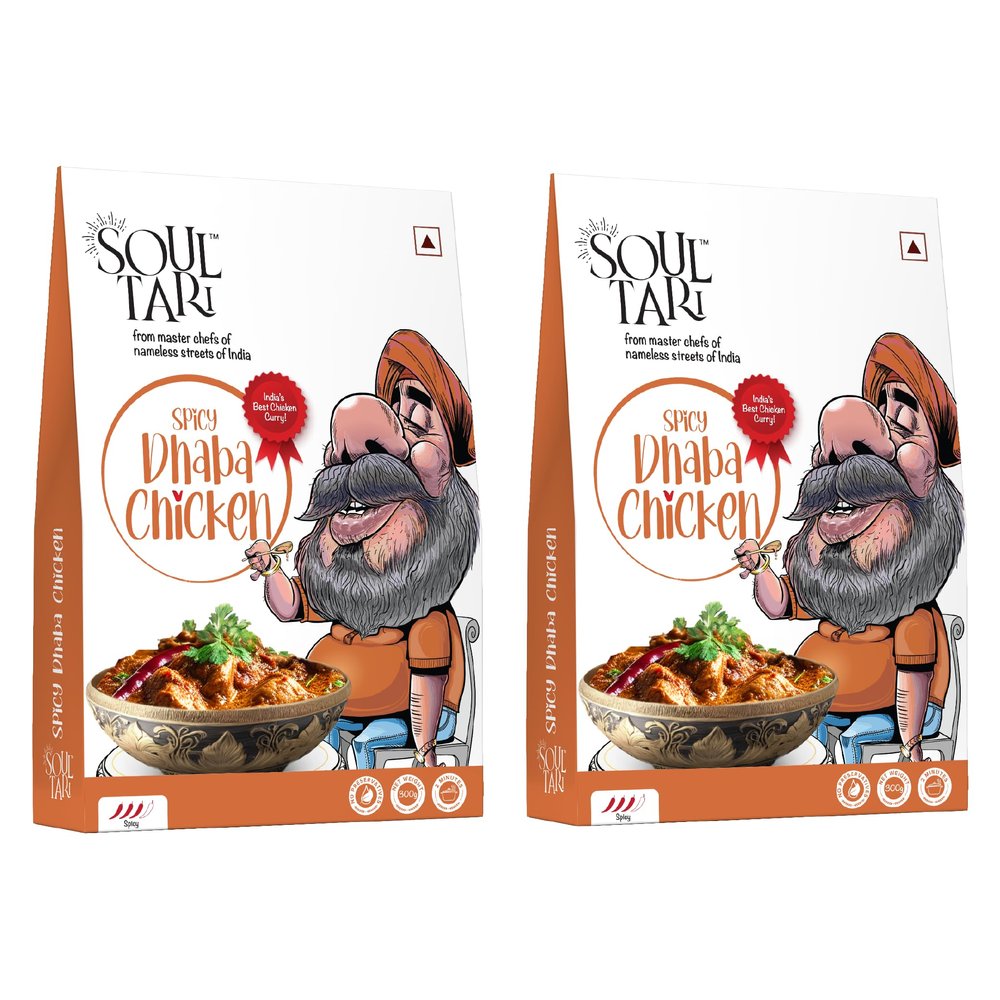 Soultari Ready to Eat Spicy Dhaba Chicken | Succulent Chunks of Chicken in A Spicy Dhaba Style Curry Bursting with Flavour | Sufficent for Two | Just Heat and Eat | 300 Gram | Pack of 4