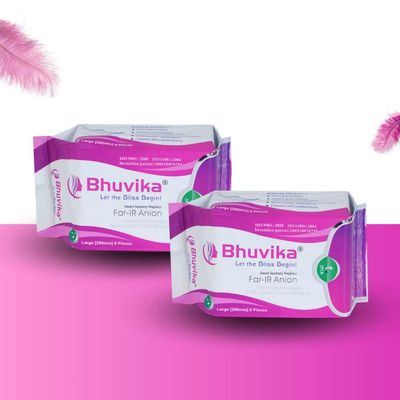 Bhuvika 8 Layer Cotton Smart Sanitary napkins Pads for Women - Rash Free, Anti Bacterial, Skin Friendly, Double Wing Shape, Advanced Leak Protection, X Large, 360mm - 2 Pack (12 Pads)