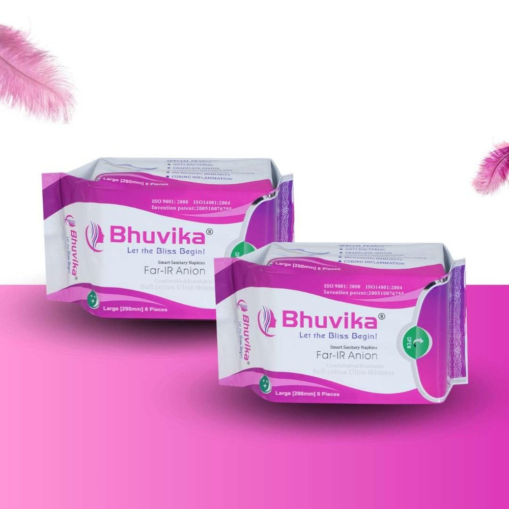 Bhuvika 8 Layer Cotton Smart Sanitary napkins Pads for Women - Rash Free, Anti Bacterial, Skin Friendly, Double Wing Shape, Advanced Leak Protection, X Large, 360mm - 2 Pack (12 Pads)
