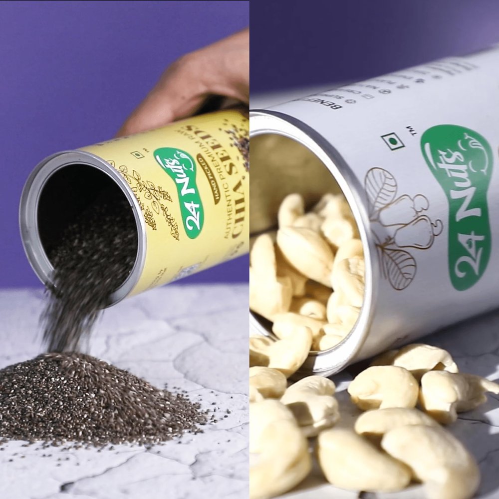 24 Nuts Hand Picked Jumbo Size Premium Cashew W180 & Premium Raw Chia Seeds Combo Pack 500gm (250g X 2)