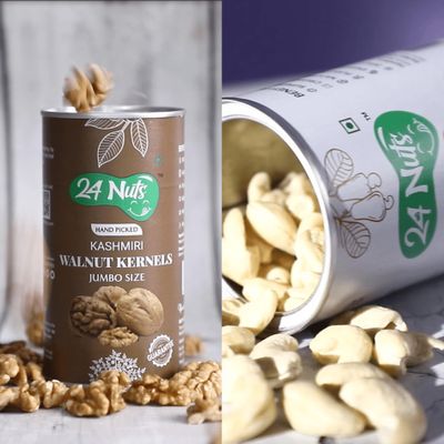24 Nuts Hand Picked Jumbo Size Premium Cashew W180 & Kashmiri Walnut Kernels Combo Pack 450gm (250g X 1, 200g X 1)