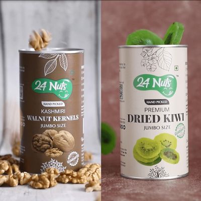24 Nuts Hand Picked Jumbo Size Dried Kiwi & Kashmiri Walnut Kernels Combo Pack 450gm (250g X 1, 200g X 1)