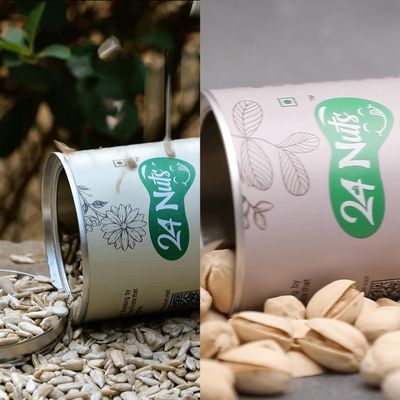 24 Nuts Premium Daily Needs Fresh and Healthy Dry Fruits of Jumbo Size Pista & Sunflower Seeds Combo Pack 500gm (Tin Packaging (250g X 2)