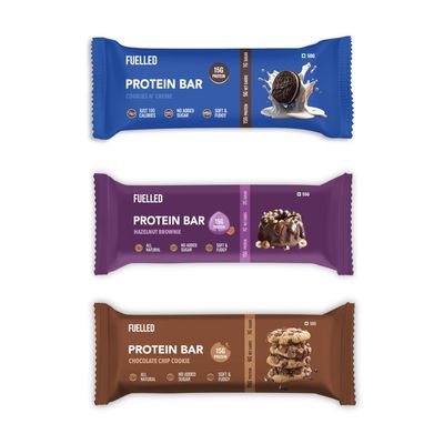 FUELLED Mixed Flavours Protein Bar (Pack of 12) High Protein, Low Carbs & Low Sugar, High Fibre | No Added Sugar