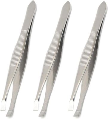 3Pcs Precision Stainless Steel Slant Tip Tweezers Hair Plucker for Hair and Eyebrows Personal Care Eye Brow Plucker (Silver Tone) Pack of 3