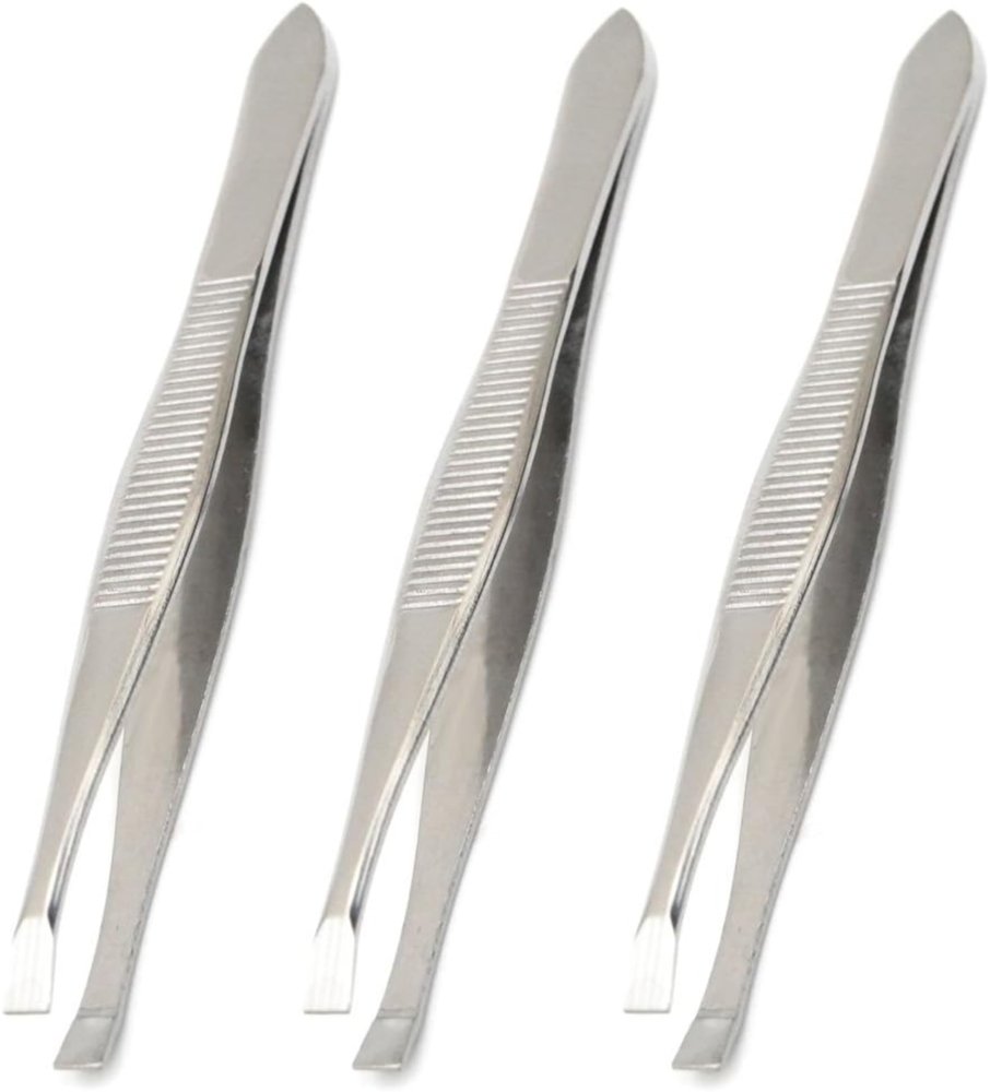3Pcs Precision Stainless Steel Slant Tip Tweezers Hair Plucker for Hair and Eyebrows Personal Care Eye Brow Plucker (Silver Tone) Pack of 3