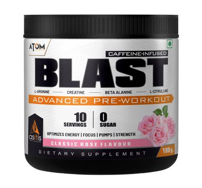 AS-IT-IS ATOM Blast Advanced Pre-workout 100gms, Classic Rose, Caffeine & L- Arginine Infused, Optimizes Energy, Increase Strength & Pumps