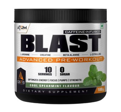 AS-IT-IS ATOM Blast Advanced Pre-workout 100gms, Cool Spearmint, Caffeine & L- Arginine Infused, Optimizes Energy, Increase Strength & Pumps