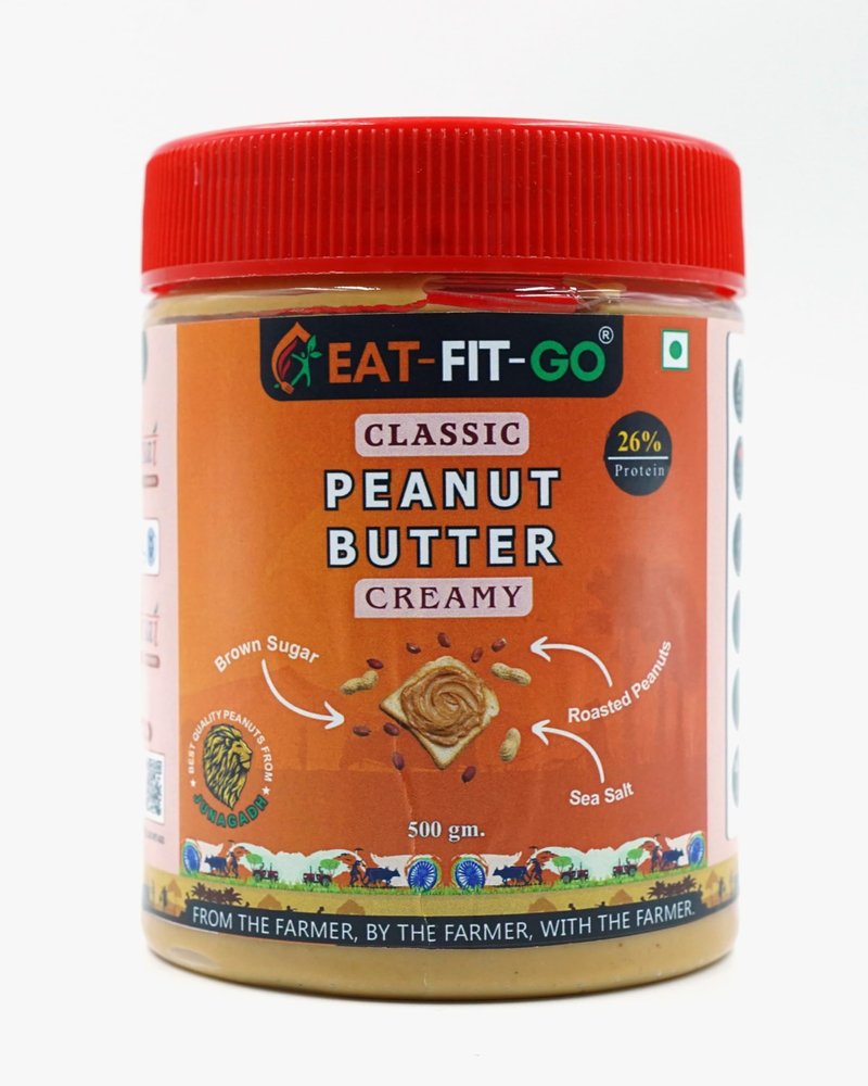 EAT-FIT-GO Classic Peanut Butter Creamy 500gm | 26g Protein | Pure Roasted Peanuts | Creamy And Nutty | Non GMO | High in Protein Spread | Gluten & Cholesterol Free | Nut Butter