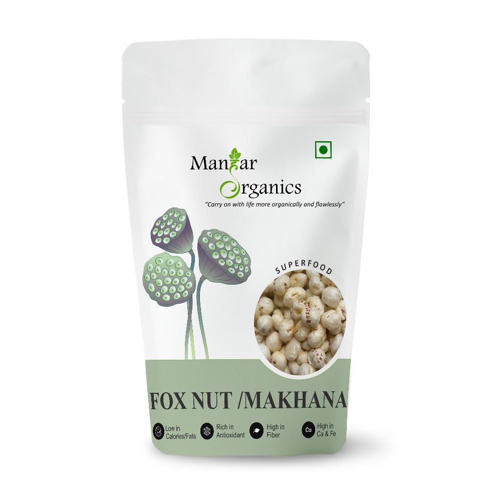 ManHar Organics Makhana (Lotus Seeds) 250g | Fox Nuts Phool Makhana | Gorgon Nut Puffed Kernels with 12 Vital Nutrients, Rich in Fiber | Rich in Calcium, Maintains Weight, Healthy Snacks