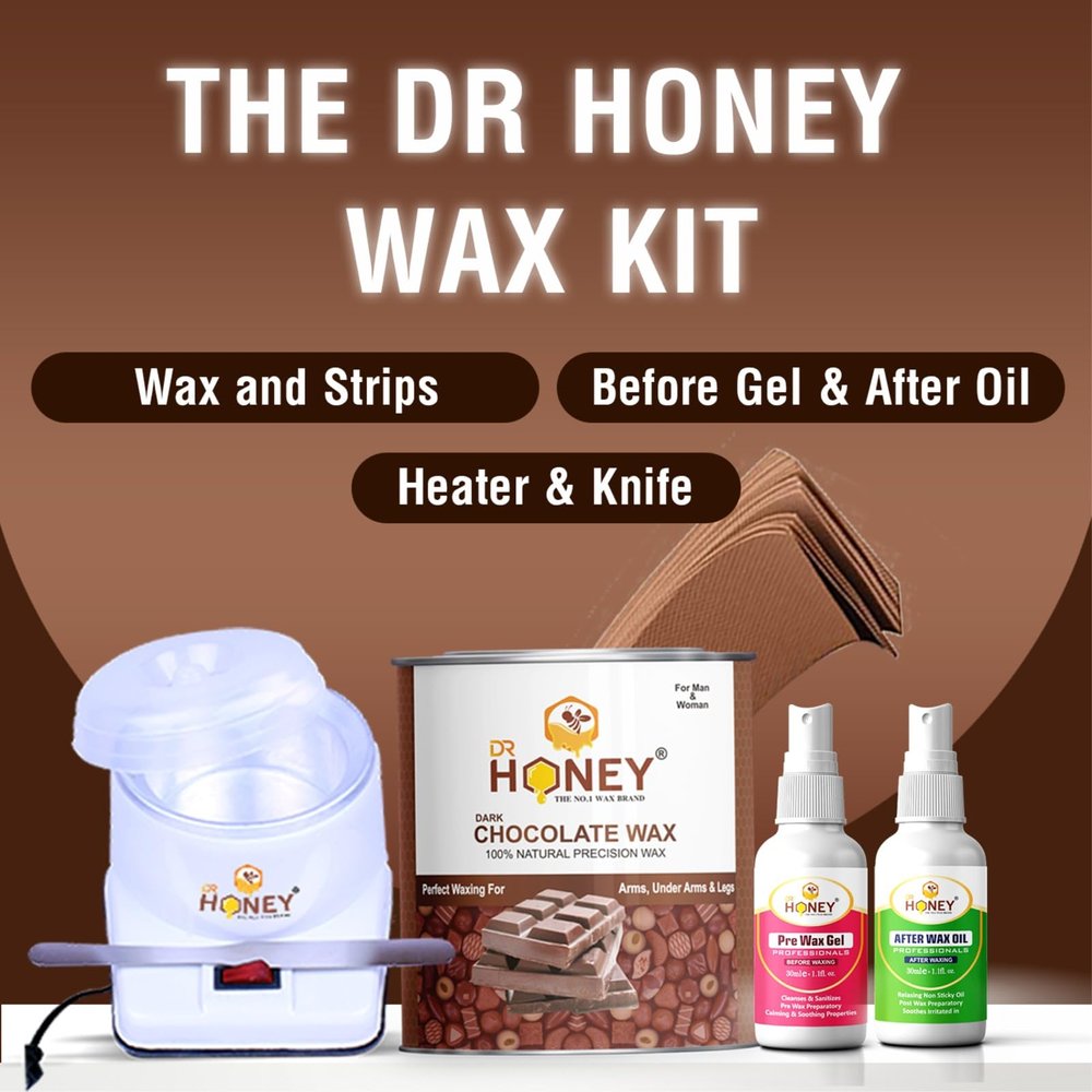 DR HONEY Hair removal cold wax (pre gel & after oil) strips, knife, heater, all type suitable women & men 598GRAM (Gel)