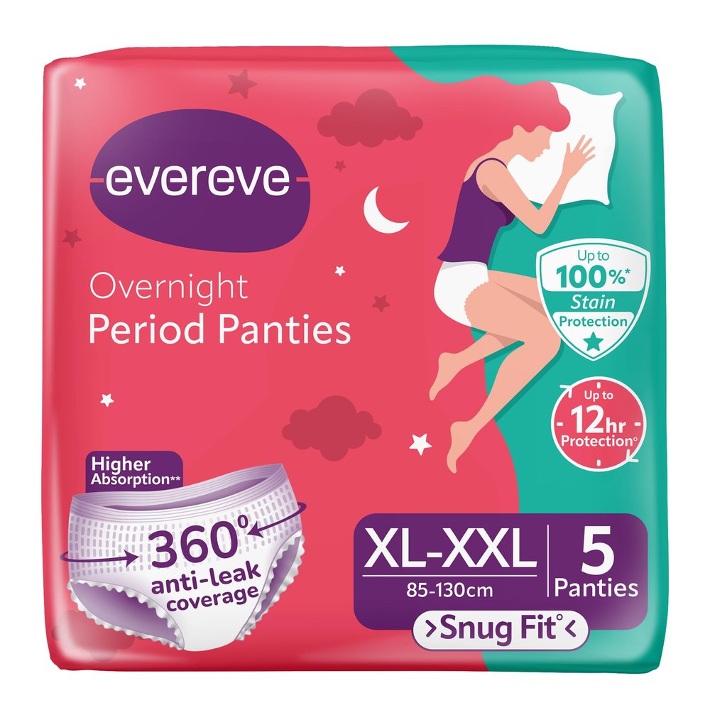 Evereve Period Panty For Girls & Women, (XL-XXL), 5 Pcs, 360 Degree Coverage, 0% Leaks, High Absorbency For Heavy Flow, Maternity Delivery Pads, Postpartum & Overnight Protection, Disposable Panty