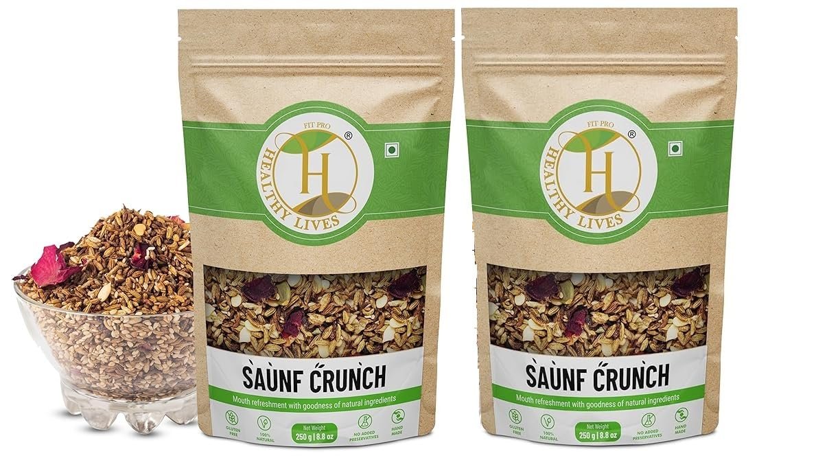 Fitpro Healthy Lives Saunf Mouth Freshener  Refreshing Fennel Seeds Chews for Instant Fresh Breath | Green Saunf | Khas Chandan/white Saunf | Healthy Digestive Fennel Mukhwas Seeds (250g, Pack of 2)