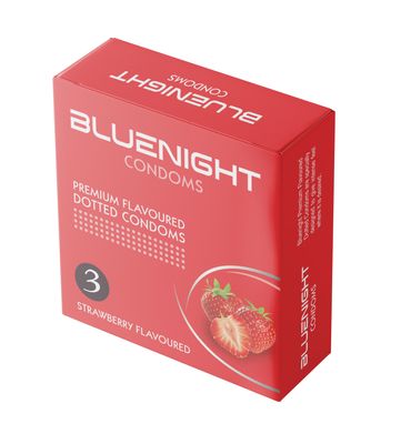 Bluenigh Strawberry Flavoured Dotted Lubricated Condoms, 12 Pieces | 1 Pack