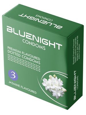 Blue Night Jasmine Flavouredted Lubricated Condoms,12 Pieces|1 Pack