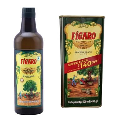 Figaro Pure and Extra Virgin Olive Oil | Combo Offer (500ml Tin + 500ml bottle) | Imported from Spain