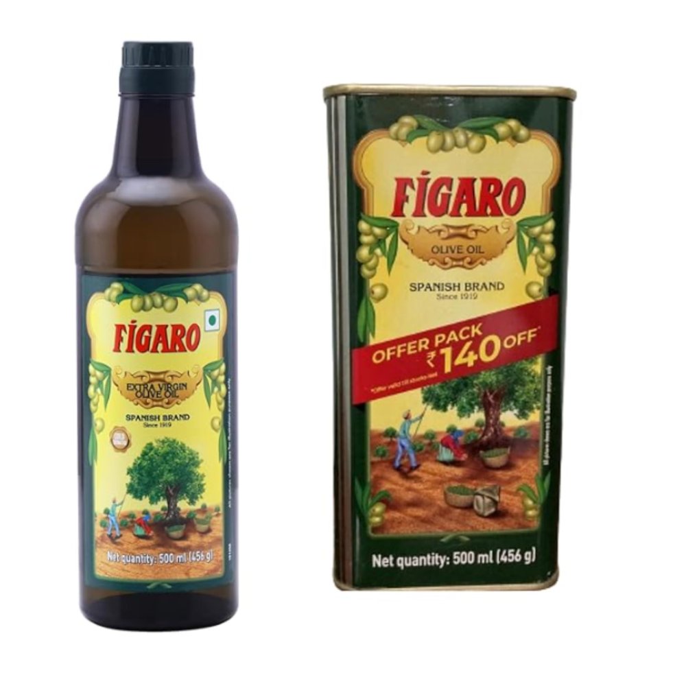 Figaro Pure and Extra Virgin Olive Oil | Combo Offer (500ml Tin + 500ml bottle) | Imported from Spain