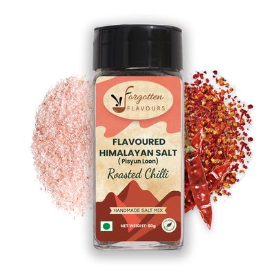Forgotten Flavours | Flavoured Pahadi Salt - Roasted Chilli | Seasoning Powder Mix | Himalayan Mixed Salts | Authentic Pahadi Pisyun Loon | 80 gms | Salad Seasoning | Pahadi Namak | Handmade | No Preservatives | Pack of 1
