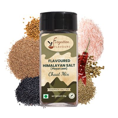 Forgotten Flavours - Flavoured Pahadi Salt - Chaat Mix | Seasoning Powder Mix | Himalayan Mixed Salts | Authentic Pahadi Pisyun Loon | 80 gms | Salad Seasoning | Pahadi Namak | Chaas/ Buttermilk Masala | Handmade | No Preservatives | Pack of 1