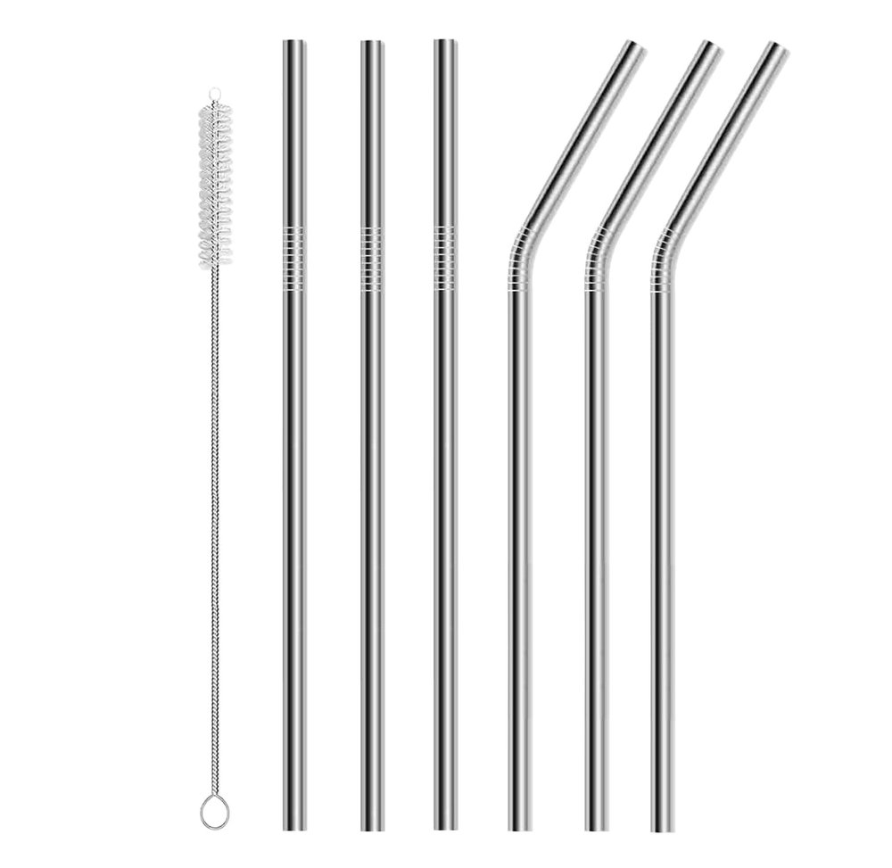 ERZA Metal Straws Stainless Steel Straws 10.5" Drinking Straws Reusable, Perfect for Cocktail, Cleaning Brush for 20/30 Oz Perfect for Yeti, Trail, Tumblers, Bars(3 Straight| 3 Bent| 1 Brush)