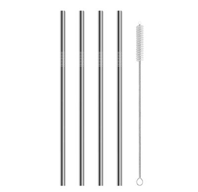 ERZA Metal Straws Stainless Steel Straws 10.5" Drinking Straws Reusable, Perfect for Cocktail, Cleaning Brush for 20/30 Oz Perfect for Yeti, Trail, Tumblers, Bars(4 Straight | 1 Brush)