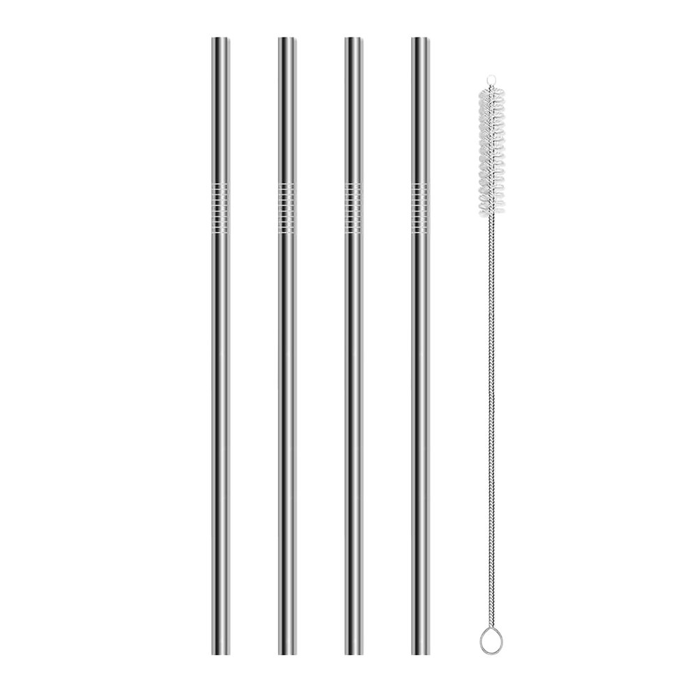ERZA Metal Straws Stainless Steel Straws 10.5" Drinking Straws Reusable, Perfect for Cocktail, Cleaning Brush for 20/30 Oz Perfect for Yeti, Trail, Tumblers, Bars(4 Straight | 1 Brush)