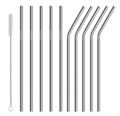 ERZA Metal Straws Stainless Steel Straws 10.5" Drinking Straws Reusable, Perfect for Cocktail, Cleaning Brush for 20/30 Oz Perfect for Yeti, Trail, Tumblers, Bars(5 Straight| 5 Bent|1 Brush)