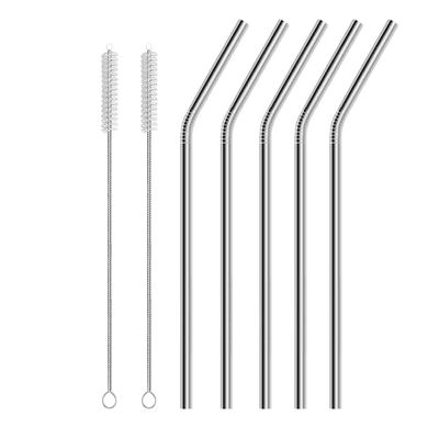 ERZA Metal Straws Stainless Steel Straws 10.5" Drinking Straws Reusable, Perfect for Cocktail, Cleaning Brush for 20/30 Oz Perfect for Yeti, Trail, Tumblers, Bars(5 Bend | 2 Brush)