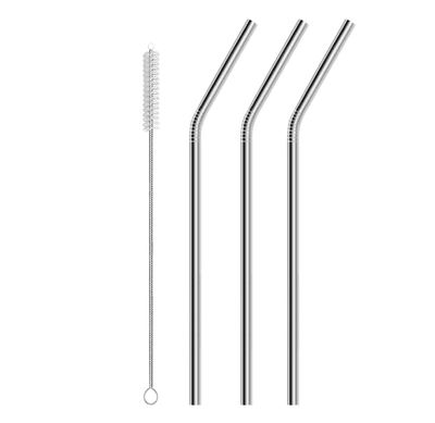 ERZA Metal Straws Stainless Steel Straws 10.5" Drinking Straws Reusable, Perfect for Cocktail, Cleaning Brush for 20/30 Oz Perfect for Yeti, Trail, Tumblers, Bars(3 Bend | 1 Brush)