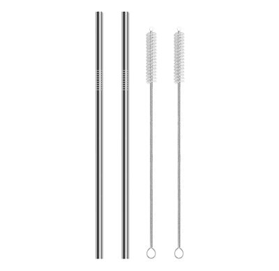 ERZA Metal Straws Stainless Steel Straws 10.5" Drinking Straws Reusable, Perfect for Cocktail, Cleaning Brush for 20/30 Oz Perfect for Yeti, Trail, Tumblers, Bars(2 Straight | 2 Brush)