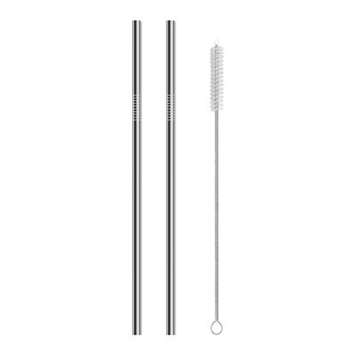 ERZA Metal Straws Stainless Steel Straws 10.5" Drinking Straws Reusable, Perfect for Cocktail, Cleaning Brush for 20/30 Oz Perfect for Yeti, Trail, Tumblers, Bars(2 Straight | 1 Brush)