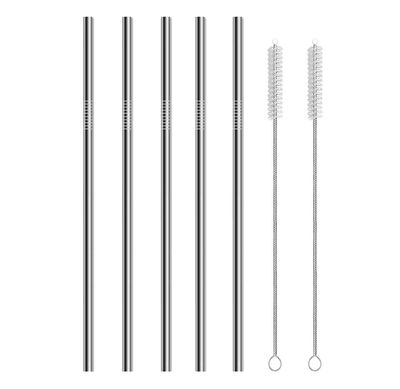 ERZA Metal Straws Stainless Steel Straws 10.5" Drinking Straws Reusable, Perfect for Cocktail, Cleaning Brush for 20/30 Oz Perfect for Yeti, Trail, Tumblers, Bars(5 Straight | 2 Brush)