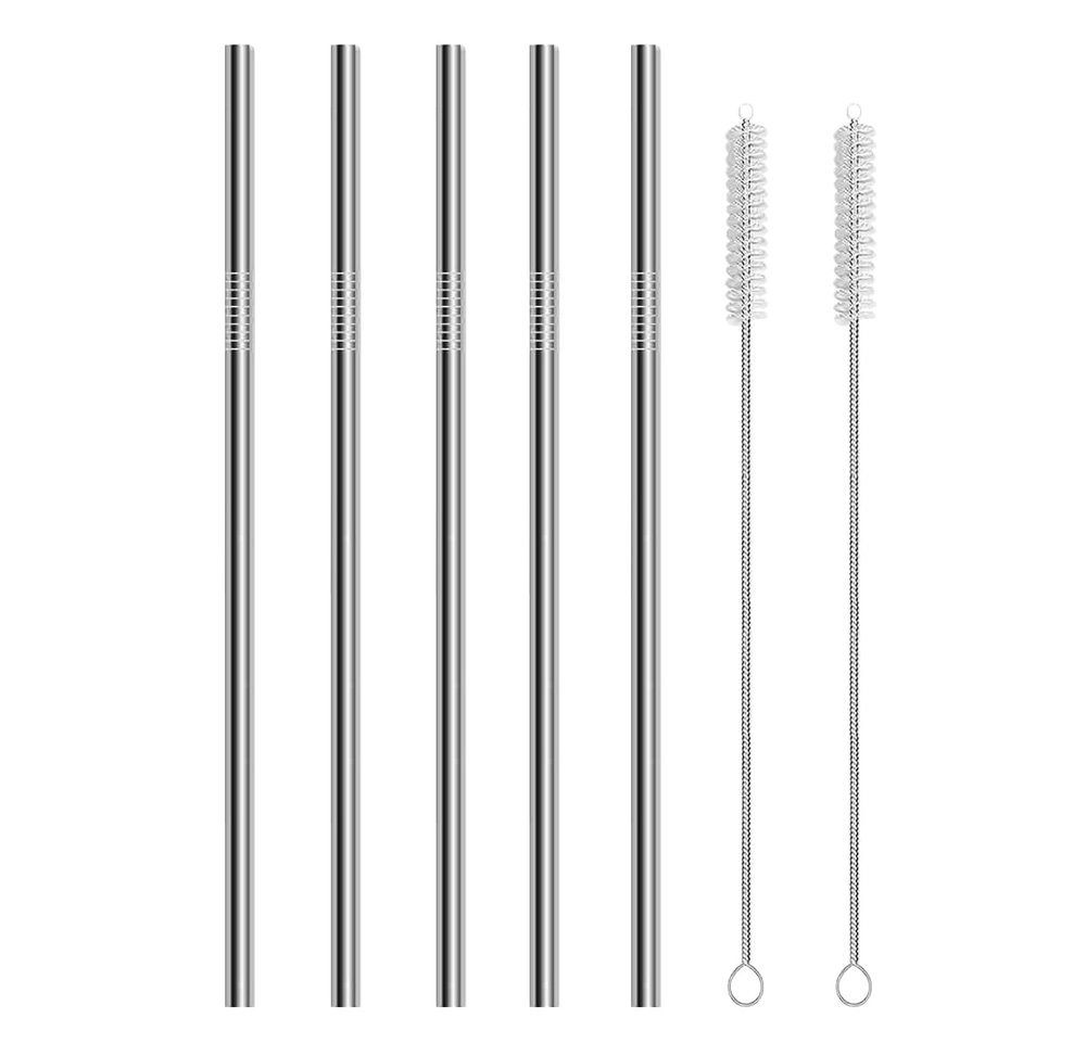 ERZA Metal Straws Stainless Steel Straws 10.5" Drinking Straws Reusable, Perfect for Cocktail, Cleaning Brush for 20/30 Oz Perfect for Yeti, Trail, Tumblers, Bars(5 Straight | 2 Brush)