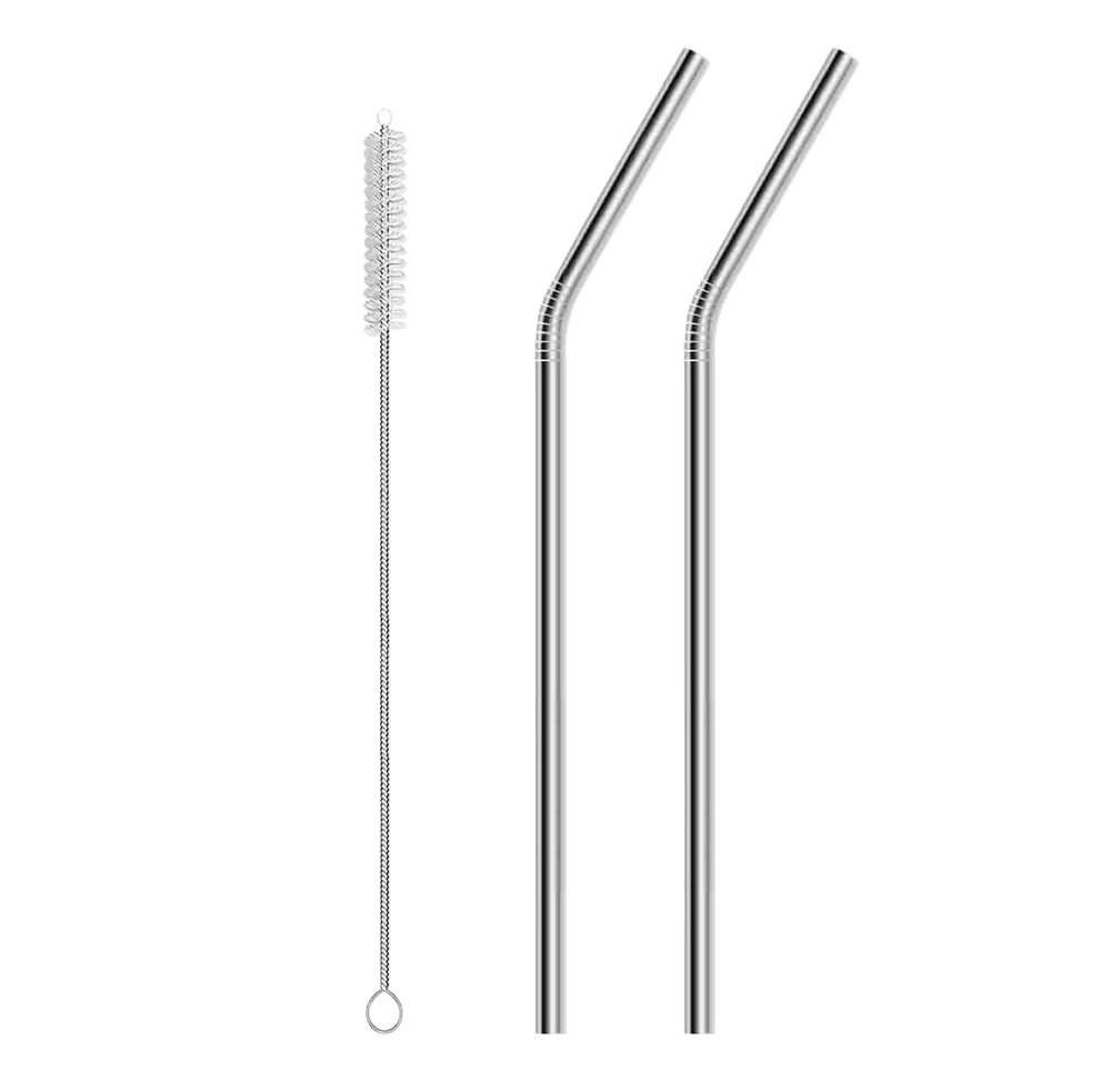 ERZA Metal Straws Stainless Steel Straws 10.5" Drinking Straws Reusable, Perfect for Cocktail, Cleaning Brush for 20/30 Oz Perfect for Yeti, Trail, Tumblers, Bars(2 Bend | 1 Brush)