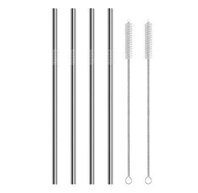 ERZA Metal Straws Stainless Steel Straws 10.5" Drinking Straws Reusable, Perfect for Cocktail, Cleaning Brush for 20/30 Oz Perfect for Yeti, Trail, Tumblers, Bars(4 Straight | 2 Brush)