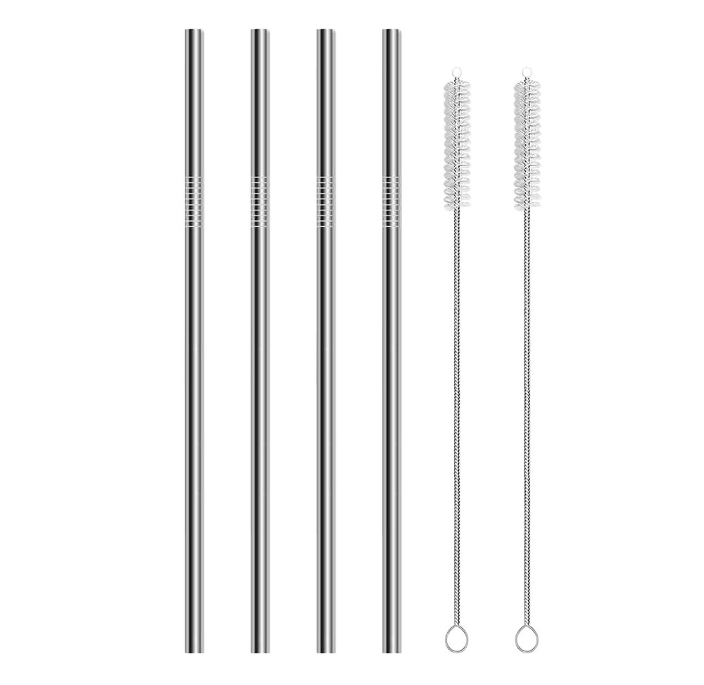 ERZA Metal Straws Stainless Steel Straws 10.5" Drinking Straws Reusable, Perfect for Cocktail, Cleaning Brush for 20/30 Oz Perfect for Yeti, Trail, Tumblers, Bars(4 Straight | 2 Brush)