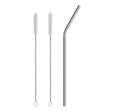ERZA Metal Straws Stainless Steel Straws 10.5" Drinking Straws Reusable, Perfect for Cocktail, Cleaning Brush for 20/30 Oz Perfect for Yeti, Trail, Tumblers, Bars(1 Bend | 2 Brush)