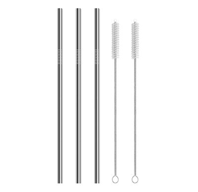 ERZA Metal Straws Stainless Steel Straws 10.5" Drinking Straws Reusable, Perfect for Cocktail, Cleaning Brush for 20/30 Oz Perfect for Yeti, Trail, Tumblers, Bars(3 Straight | 2 Brush)
