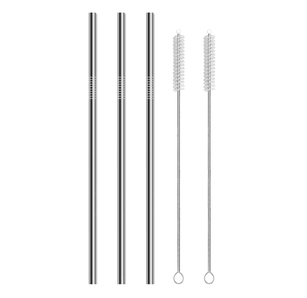 ERZA Metal Straws Stainless Steel Straws 10.5" Drinking Straws Reusable, Perfect for Cocktail, Cleaning Brush for 20/30 Oz Perfect for Yeti, Trail, Tumblers, Bars(3 Straight | 2 Brush)